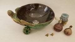El Yapımı Seramik Lavabo - Kaplumbağa Dekorlu