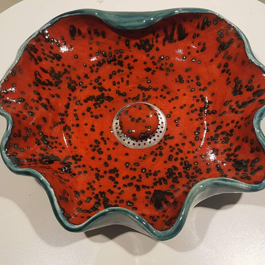 El Yapımı Seramik Lavabo -  Mercan Kırmızı Mini
