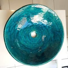 El Yapımı Seramik Lavabo -  İçi Turkuaz Dışı Beyaz