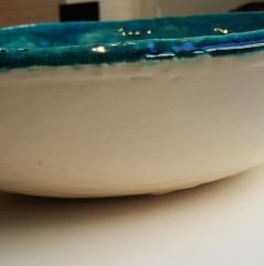El Yapımı Seramik Lavabo -  İçi Turkuaz Dışı Beyaz