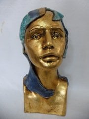 Seramik Heykel - Saçı Balıklı Altın Varaklı Kadın