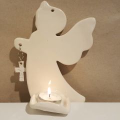 Beyaz Melek Duvar Tea Light Mumluk Eli Haçlı