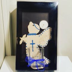 Beyaz Melek Duvar Tea Light Mumluk Mavi Haçlı