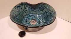 İçi Turkuaz içine kristal patlamalı, Dışı Parlak Siyah sırlı El Yapımı Seramik Lavabo