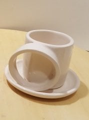 Özel Kulplu Krem Duble Fincan
