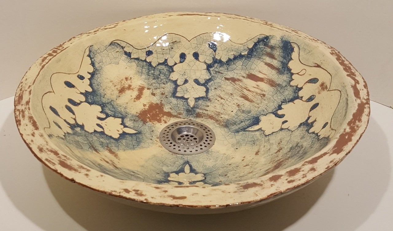 El yapımı, el boyaması seramik lavabo