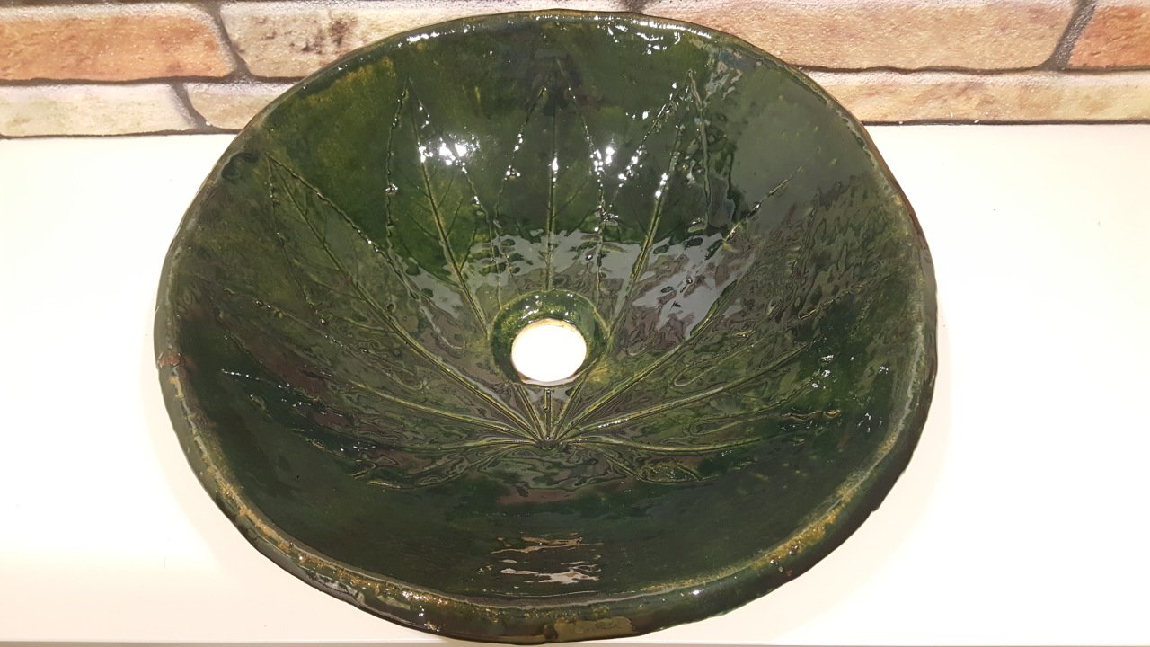 Yaprak dokulu El yapımı seramik lavabo