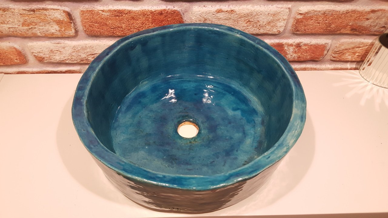 Açık turkuaz lavabo El yapımı seramik lavabo