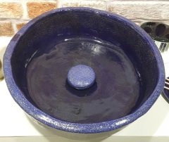 Lacivert çiçek dekorlu simli sırlı lavabo