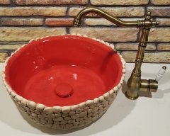 Taş dekorlu el yapımı lavabo