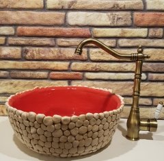Taş dekorlu el yapımı lavabo