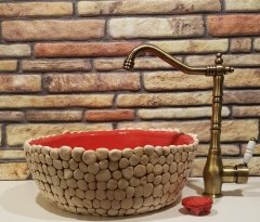 Taş dekorlu el yapımı lavabo