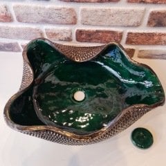 Dövme bakır efektli yeşil lavabo